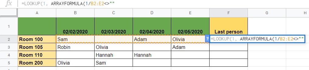 Tìm giá trị cuối của mỗi hàng | Google Sheets